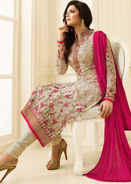 White Suit Set In Georgette