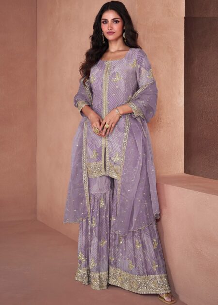 Purple Readymade Digital Floral Print Gharara Suit